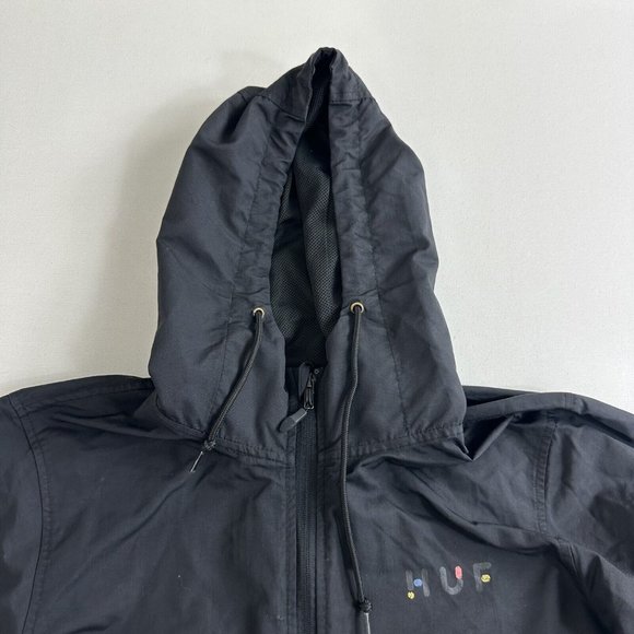 HUF Worldwide Tour Anorak Windbreaker Pullover Jacket Black Big H Logo Men Small - Picture 5 of 10